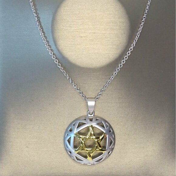 No Brand Jewelry - Star Of David Necklace With Silver & Gold-Tone Pendant On Adjustable Chain Unise